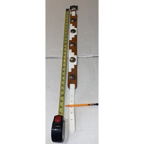 Ginnie Johansen Vintage Womans Leather Belt 24S Aztec Style Art Brown White EUC - Picture 4 of 8